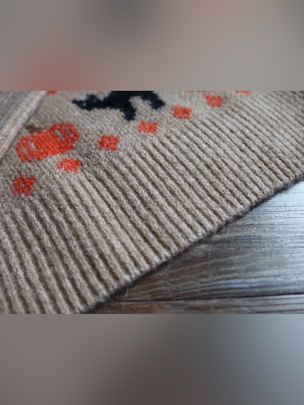 Spooky Tan Black Cat Orange Pumpkin Halloween Sweater Soft Knit Slouchy XL - Picture 7 of 16